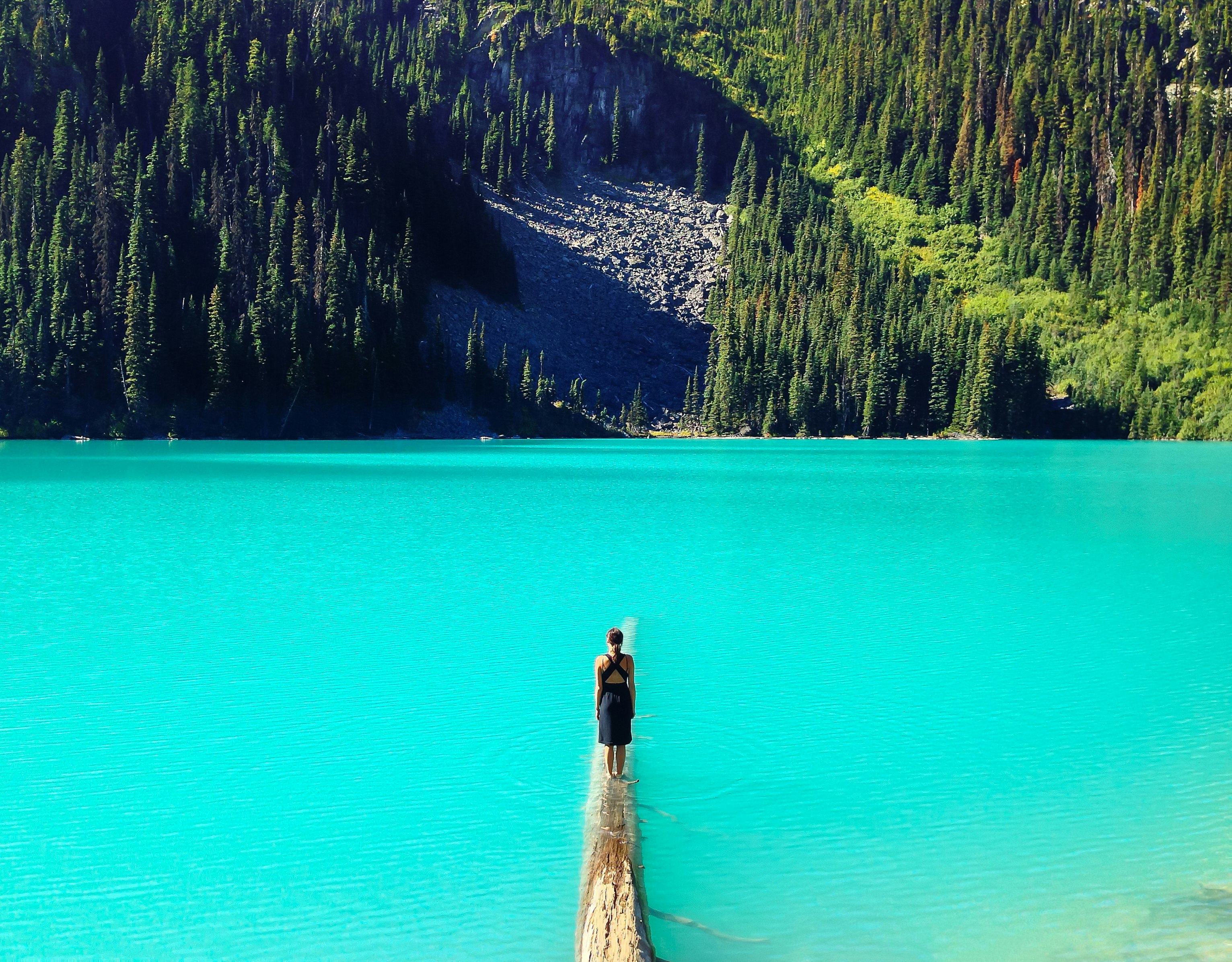 landscape photography of man standing on dock